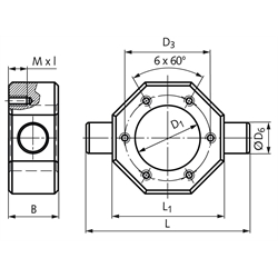 Kardanadapter KARA-85 Bohrung D1=85mm D3=105mm Gewinde=M10 x 16, Technische Zeichnung