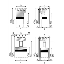 Keilriemenscheiben für Taper-Spannbuchsen, Profil Z, SPZ und XPZ (10), 3-rillig, Technische Zeichnung