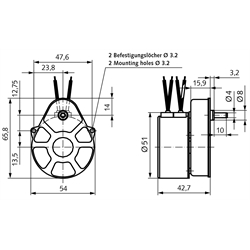 Kleingetriebemotor CRO 230V 50Hz mit Kondensator Ausführung A Abtriebsdrehzahl 10 /min , Technische Zeichnung