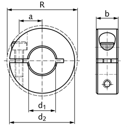 Geschlitzter Klemmring aus 1.4305 Bohrung 24mm mit Schraube DIN 912 A2-70 Ausf. S, Technische Zeichnung