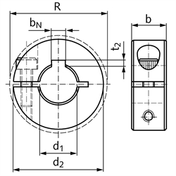 Geschlitzter Klemmring aus Stahl C45 brüniert Bohrung 8mm mit Schraube DIN 912 12.9 Ausf. N, Technische Zeichnung