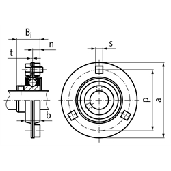 Kugelflanschlager SSBPF 203 Bohrung 17mm 3-Loch-Ausführung Lager und Blechgehäuse 2-teilig aus Edelstahl, Technische Zeichnung