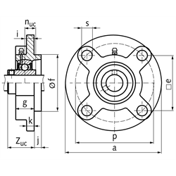 Kugelflanschlager UCFC 203 Bohrung 17mm Gehäuse aus Grauguss, Technische Zeichnung