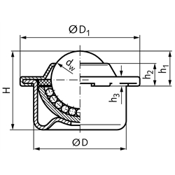 Kugelrollen 330 / 340 mit Stahlblechgehäuse, Technische Zeichnung