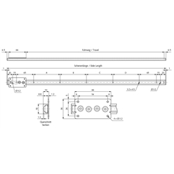 Linearführung LA1815 Schienenlänge 352mm Aluminium, Technische Zeichnung