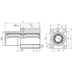 Linearkugellager- Einheiten KG-3-FTST ISO-Reihe 3, Tandem-Flanschform, Technische Zeichnung