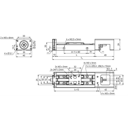 Kompaktlinearachse GKS2040-80-12N-P2 Steigung 2mm Hub 80mm Gesamtlänge 209mm, Technische Zeichnung