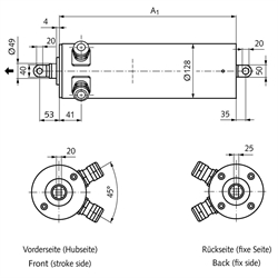 Linearantriebe MM 128, Außen-Ø 128 mm, 3x 400V AC, Technische Zeichnung