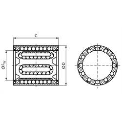 Linearkugellager KB-1 ISO-Reihe 1 Premium mit Deckscheiben für Wellen-Ø 3mm, Technische Zeichnung