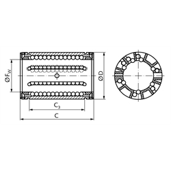 Linearkugellager KB-3 ISO-Reihe 3, rostfrei, geschlossen, mit Deckscheiben, Premium, Technische Zeichnung