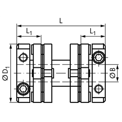 Membrankupplung MEM mit Klemmnabe beidseitig Bohrung 8mm max. Drehmoment 5,6Nm Länge 50,8mm, Technische Zeichnung