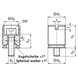 Präzisions-Nivellierelement Stahl brüniert Einstellgewinde M12x1 (Betriebsanleitung im Internet unter www.maedler.de im Bereich Downloads), Technische Zeichnung