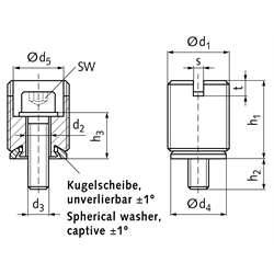 Präzisions-Nivellierelement mit unverlierbarer Kugelscheibe Edelstahl Einstellgewinde M24x1,5 (Betriebsanleitung im Internet unter www.maedler.de im Bereich Downloads), Technische Zeichnung