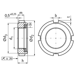 Nutmutter GUK 12a selbstsichernd Gewinde M60 x 1,5 Material Stahl verzinkt mit eingelegtem Klemmteil aus Polyamid, Technische Zeichnung