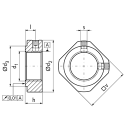 Wellenmutter KMV M6 x 0,75 Stahl vernickelt, Technische Zeichnung