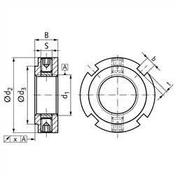 Präzisions-Nutmutter MZM 80 mit Sicherungsstiften Gewinde M80 x 2, Technische Zeichnung