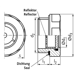 Ölschauglas Typ 743 temperaturbeständig bis 100°C Aussendurchmesser 32mm Gewinde G 3/4 , Technische Zeichnung