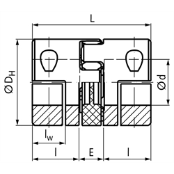 Elastische Kupplung RNH spielfrei Baugröße 19 Außendurchmesser 40mm Gesamtlänge 66mm Bohrung 16mm mit Zahnring 98° Shore rot, Technische Zeichnung