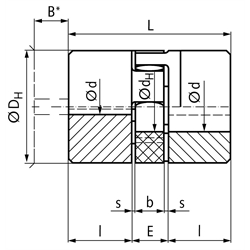 Elastische Kupplung RNI Edelstahl 1.4305 Baugröße 19 max. Drehm. 20Nm Nenndrehm. 10Nm Außendurchmesser 40mm Gesamtlänge 66 mm ungebohrt , Technische Zeichnung