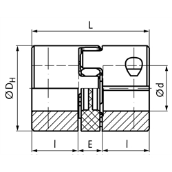 Elastische Kupplung RNK spielfrei Baugröße 7 max. Drehmoment 0,95Nm Außendurchmesser 14mm Gesamtlänge 22mm Vorbohrung 3mm (kein H7) mit Zahnring 92° Shore gelb oder weiß, Technische Zeichnung