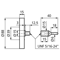 Folienradierer / Radierscheibe mit Gewindeachse und Adapter, Technische Zeichnung