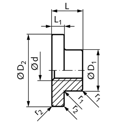 Flanschmutter mit Trapezgewinde DIN 103 Tr.18 x 4 eingängig links Rotguss Rg7 , Technische Zeichnung