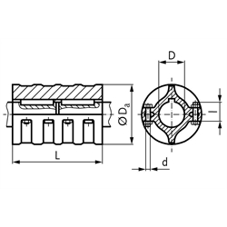 Schalenkupplung DIN 115 beidseitig Bohrung 45mm mit Nut Mat. Grauguss , Technische Zeichnung