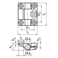 Scharnier M233 aus Kunststoff, mit einstellbarer Friktion, 57x64mm, Technische Zeichnung