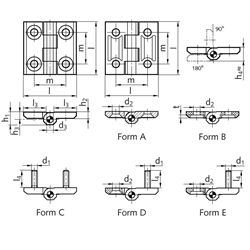 Scharnier M237.1 aus Kunststoff, Form B, 30x30mm, Technische Zeichnung