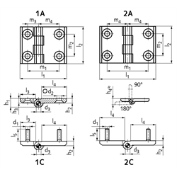 Scharnier M237L aus Zink-Druckguss, Form 2A, 120x60mm, Technische Zeichnung