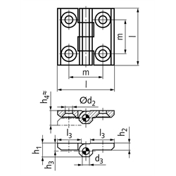 Scharnier M237 aus Aluminium, Form A, 60x60mm, Technische Zeichnung