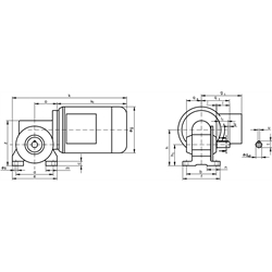 Schneckengetriebemotor R 250 Watt 230/400V 50Hz IE2 i=50:1 Abtriebsdrehzahl ca 28 /min zulässiges Md2=32Nm (Betriebsanleitung im Internet unter www.maedler.de im Bereich Downloads), Technische Zeichnung