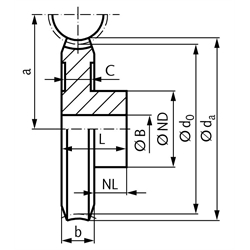 Schneckenräder aus Bronze, eingängig rechts, Modul 0,75, Technische Zeichnung