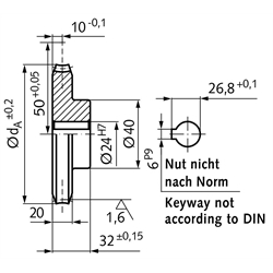 Präzisions-Schneckenrad Achsabstand 50mm i=35 35 Zähne , Technische Zeichnung