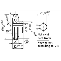 Schneckenräder - Achsabstand 53 mm, Technische Zeichnung