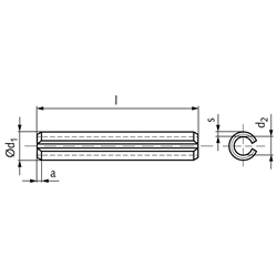 Spannstift (-hülse) geschlitzt schwer ISO 8752 (ex DIN 1481) Edelstahl A2 6 x 28mm, Technische Zeichnung