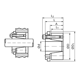 Spannsatz COM-C Bohrung 40mm Größe 40-65 Edelstahl 1.4401, Technische Zeichnung