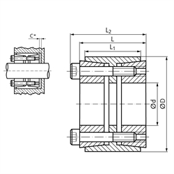 Spannsatz COM-L Bohrung 38mm Größe 38-75 , Technische Zeichnung