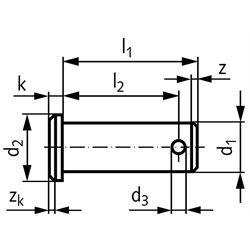 Bolzen mit Splintloch Größe 25 x 67 x 59 Edelstahl 1.4301; passend zu Gabelkopf 25 x 50, Technische Zeichnung