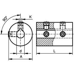 Starre Kupplung TR Edelstahl 1.4305 Bohrung 50mm mit Nut , Technische Zeichnung