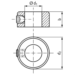 Stellring DIN 705 A Bohrung 15mm Oberfläche blank Gewindestift mit Innensechskant nach DIN EN ISO 4027 (alte DIN 914), Technische Zeichnung