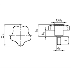 Sterngriffschrauben 5334 Edelstahl rostfrei, Technische Zeichnung