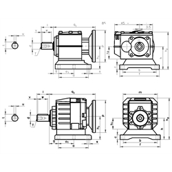 Stirnradgetriebemotor HR/I 0,55kW 230/400V 50Hz Bauform B3 IE2 n2 =63 /min Md2=80 Nm (Betriebsanleitung im Internet unter www.maedler.de im Bereich Downloads), Technische Zeichnung