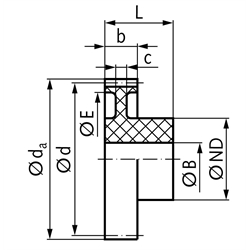 Stirnzahnrad aus Polyacetal gespritzt mit Nabe Modul 1,5 16 Zähne Zahnbreite 12mm Außendurchmesser 27mm, Technische Zeichnung