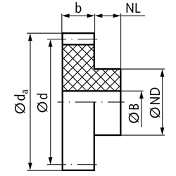 Stirnzahnrad aus POM mit Nabe Modul 0,5 27 Zähne Zahnbreite 4mm Außendurchmesser 14,5mm , Technische Zeichnung