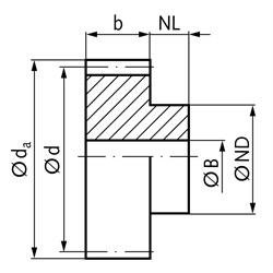 Stirnzahnrad aus C45 mit Nabe Modul 2 64 Zähne Zahnbreite 20mm Außendurchmesser 132mm, Technische Zeichnung