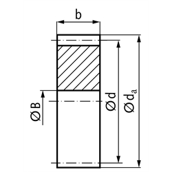 Stirnzahnrad aus C45 ohne Nabe Modul 2,5 20 Zähne Zahnbreite 25mm Außendurchmesser 55mm, Technische Zeichnung