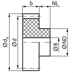 Stirnzahnräder Kunststoff POM schwarz, gefräst, Modul 1, Technische Zeichnung