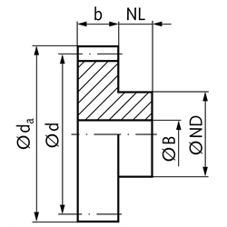 Stirnzahnrad aus 1.4305 mit Nabe Modul 4 45 Zähne Zahnbreite 30mm Außendurchmesser 188mm, Technische Zeichnung