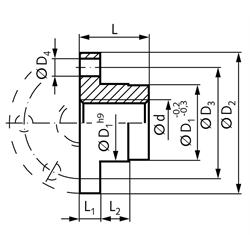 Einbaufertige Flanschmutter EFM lang mit Trapezgewinde DIN 103 Tr.36x6 eingängig links Rotguss RG7, Technische Zeichnung